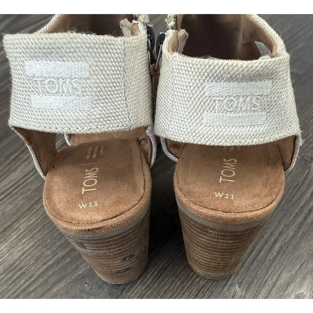 Toms Sandal Womens 11 Natural Majorca Cut Out Block Heels Old Money Clean Girl‎